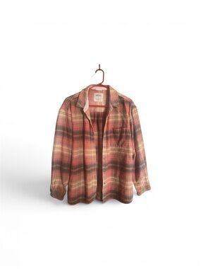 American Eagle Outfitters Red and Brown Plaid Button-Down Shirt